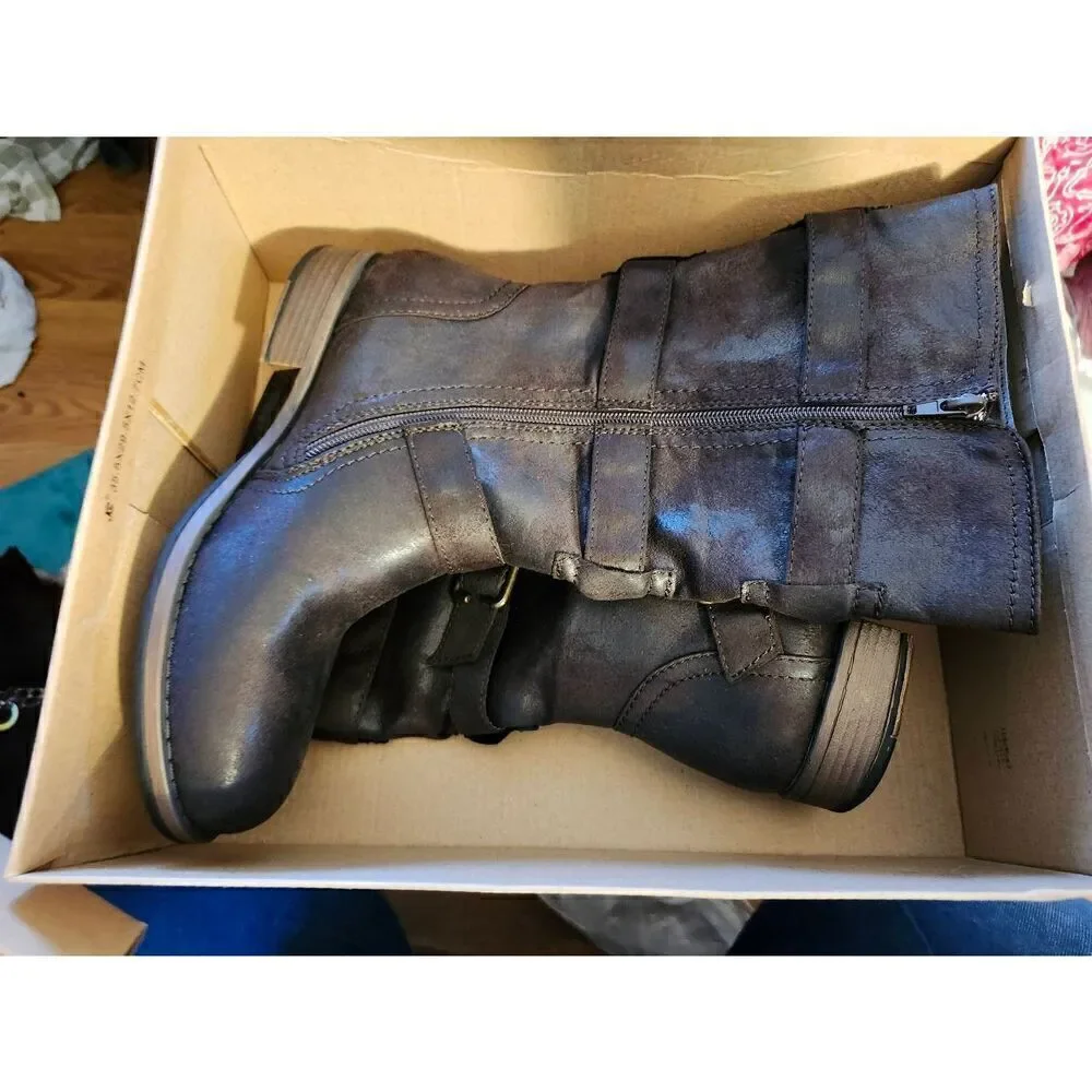 Ruff Hewn NWT Women's Coopers Faux Leather Brown Brass Buckle Boots Size 9